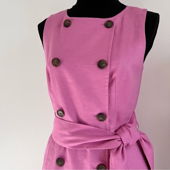 SOLD J CREW Linen Blend Double Breasted Belted Pink Dress Pockets Size 6 - Picture 3 of 11